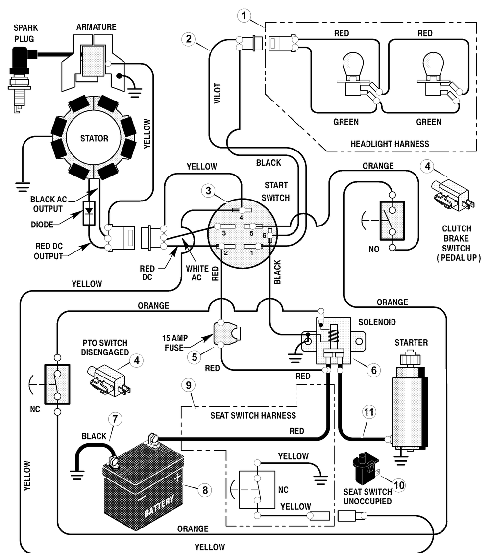 Electrical System Diagram and Parts List for 385013X51A 2003 Briggs and Stratton Lawn Tractor